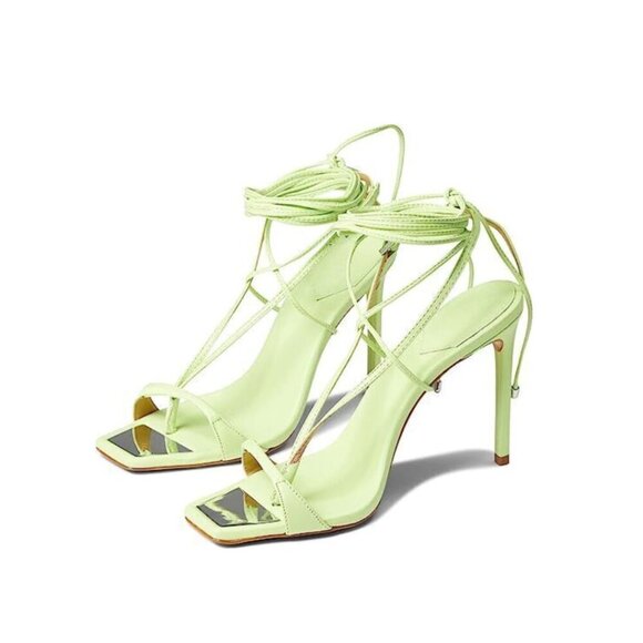 ✨ Schutz Vikki Leather Sandals Lace Up Stiletto Heel Fresh Green NEW - Picture 1 of 15